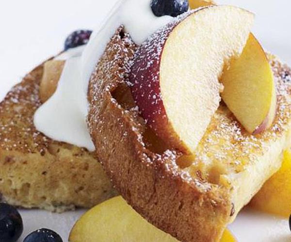 **Panettone toast with peaches and blueberries**.
<br><br>
What better way to kick-start Christmas day than with this fruity breakfast?!
<br><br>
[Find the full recipe here](https://www.womensweeklyfood.com.au/recipes/panettone-toast-with-peaches-and-blueberries-9225|target="_blank").
