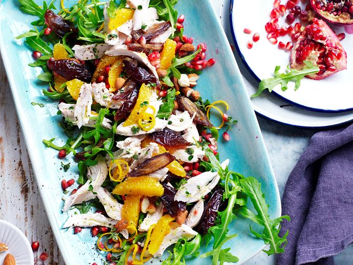**Rocket, chicken and date salad**
<br><br>
Chicken salad with a citrus zing! This healthy lean salad is easy to prepare for lunching guests or take to work for lunch. And it's suitable for diabetics.
<br><br>
[Read the full recipe here.](http://www.foodtolove.com.au/recipes/rocket-chicken-and-date-salad-27303|target="_blank")
<br><br>
**[READ NEXT: Best gluten-free Christmas recipes](https://www.nowtolove.com.au/christmas/christmas-food/gluten-free-christmas-recipes-42953|target="_blank")**