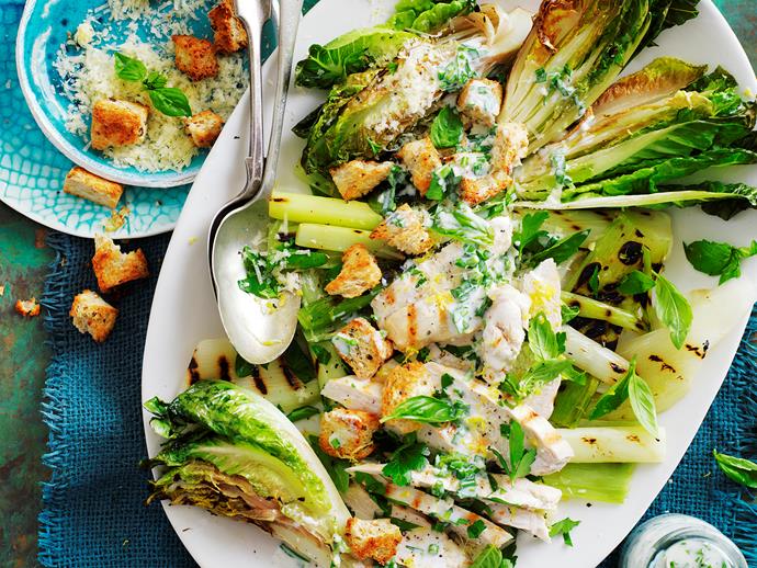 **Grilled chicken with warm cos lettuce salad**
<br><br>
This warm char-grilled lettuce with creamy chicken salad is perfect for lunch, and as a side for dinner or a BBQ. It's a healthier alternative to a Caesar salad. And suitable for diabetics, too.
<br><br>
[Read the full recipe here.](http://www.foodtolove.com.au/recipes/grilled-chicken-with-warm-cos-lettuce-salad-27304|target="_blank")