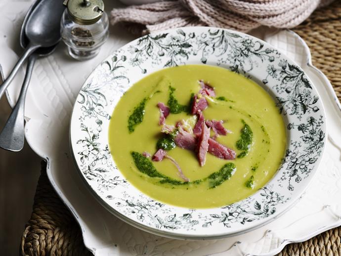 **Pea, ham and broad bean soup.**
<br><br>
Gentle on the digestion whilst finishing off that leftover ham.
<br><br>
[**Read the full recipe here**](https://www.womensweeklyfood.com.au/recipes/pea-ham-and-broad-bean-soup-4994|target="_blank")
<br><br>