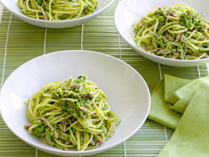 **Summer spaghetti with peas and ham**
<br><br>
Enjoy the classic pea and ham combo in a tasty, light summer pasta.
<br><br>
[**Read the full recipe here**](https://www.womensweeklyfood.com.au/recipes/summer-spaghetti-with-peas-and-ham-28271|target="_blank") 