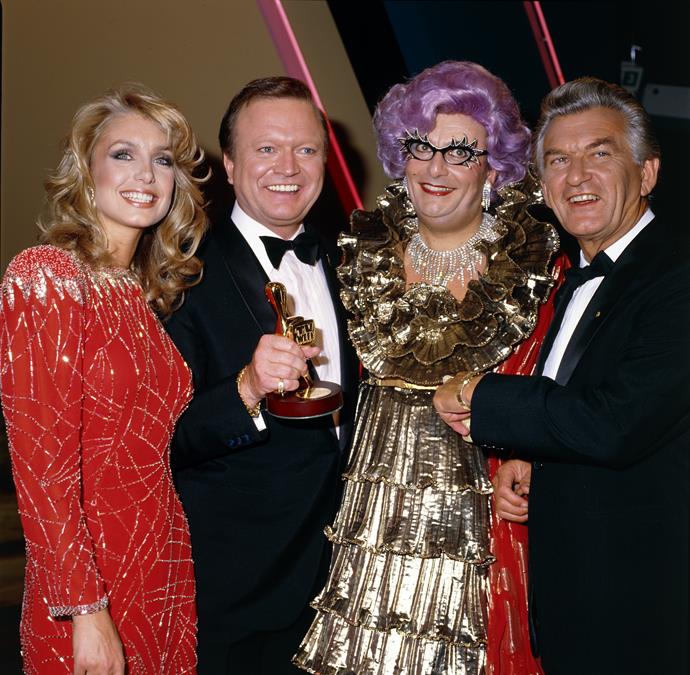 At the 1984 Logies with Dame Edna Everage and Prime Minister Bob Hawke.