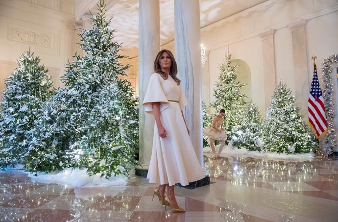 The Trumps are celebrating their first Christmas in the White House this year. The over-the-top display features over 50 Christmas trees, 12,000 ornaments, 70 wreaths handmade by the First Lady, almost 20,000 feet of Christmas lights AND the work of 150 volunteers. Wow!