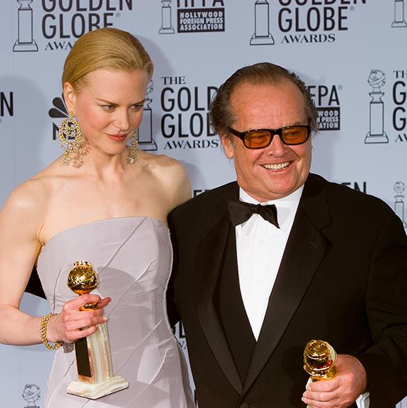 **Jack Nicholson admits he's high on Valium**. He's won more Golden Globes than any other actor, and when it comes to most outrageous acceptance speeches, the *As Good As It Gets* star also takes home the gong. Jack's most jaw-dropping speech happened in 2003 after he scored the globe for Best Actor in a Drama for *About Schmidt*. While on stage, the actor quipped, ''I don't know whether to be happy or ashamed because I thought we made a comedy... Dermot Mulroney, his haircut alone should have let you know it was a comedy.'' He also took a jab at Nicole Kidman ("Doesn't [she] look lovely with her old nose?"), and then explained his wacky behaviour by revealing: "I took a valium tonight."