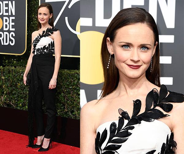 Alexis Bledel opts for a classic look in this jumpsuit.
