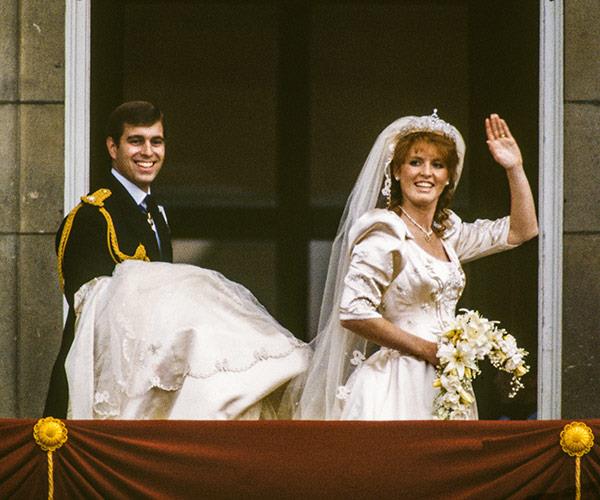 The Duchess of York was the embodiment of an eighties bride in a voluminous dress with intricate bead work by British designer Lindka Cierach.