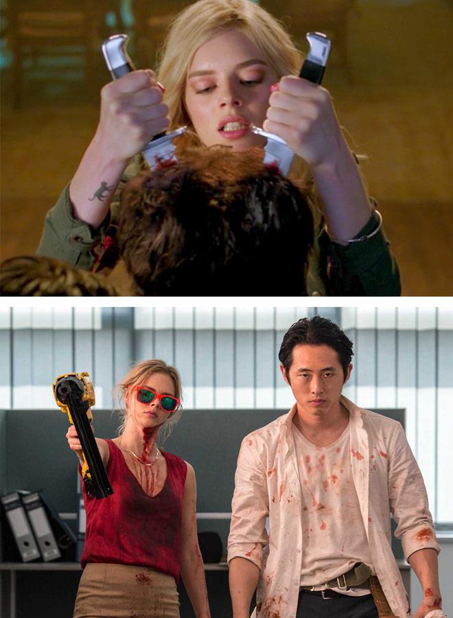 Samara stars in the films *The Babysitter* (top) and *Mayhem* (bottom).