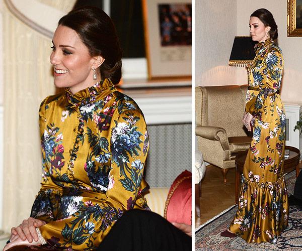 Kate, who is six months pregnant, looked stunning in a silk gown by Erdem.