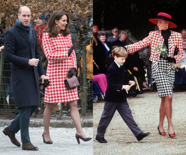Prince William is pictured with his mother (R) in 1990 and with wife Kate (L) this week.