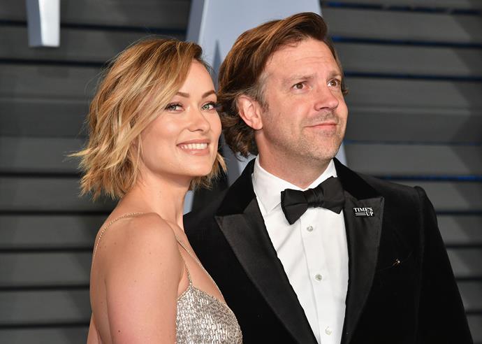 Actress Olivia Wilde and actor Jason Sudeikis are an adorable couple at the Vanity Fair Oscar Party.