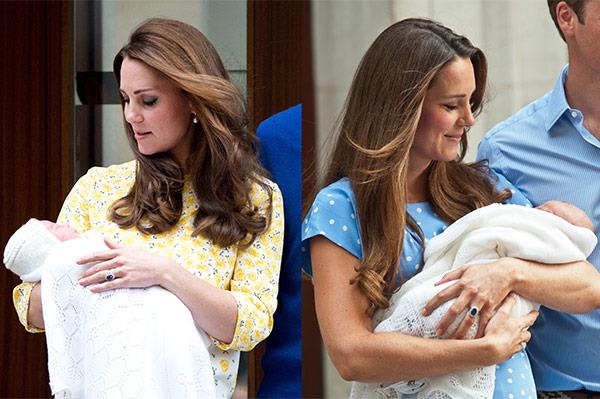 Princess Charlotte (L) in 2015, and Prince George (R) in 2013, both made their debuts to the world on the steps of  St Mary's Hospital in London.