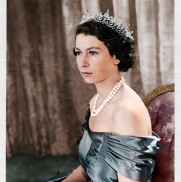 Princess Elizabeth wore the Girls of Great Britain and Ireland tiara for a formal portrait in 1950.