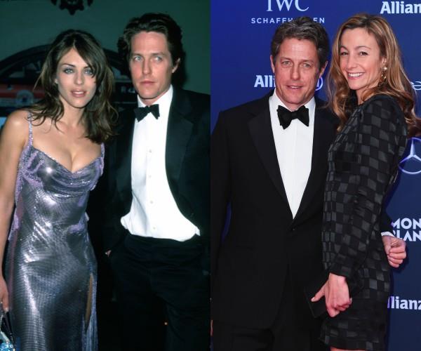 Hugh is pictured way back when with ex-girlfriend Elizabeth (L), and alongside current partner Anna (R).