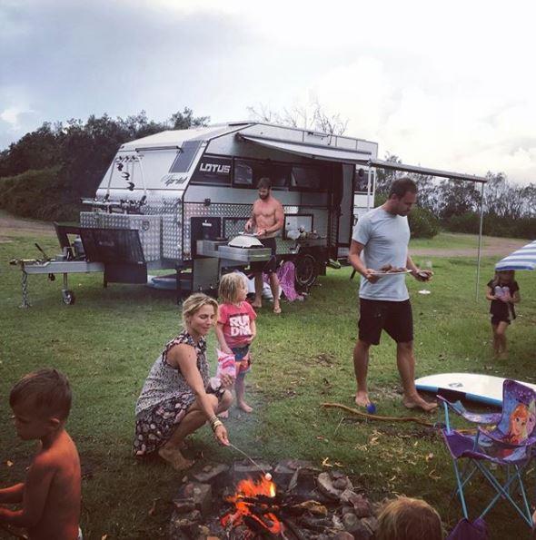 Chris, cooking up the family spread, can't help but gloat about his flip-and-fry skills! "Camping adventures in @australia killing it on the bbq!!" he captioned this snap on Instagram.