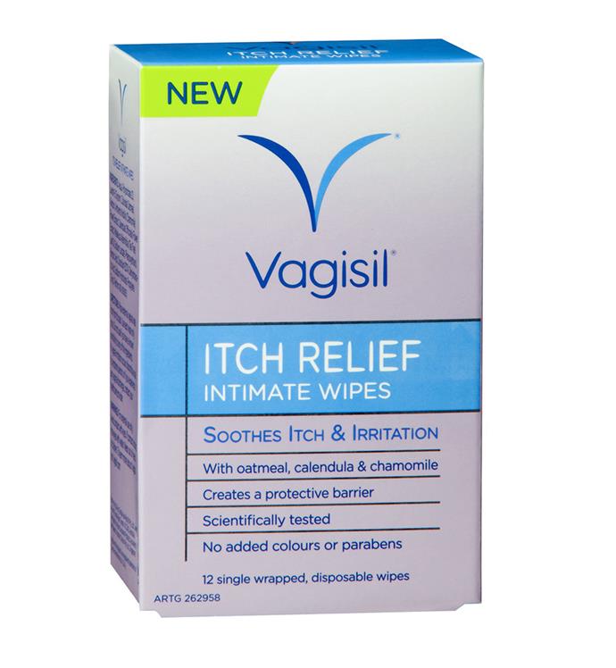 Fact: Women suffer from vaginal itch more often than the common cold. Whether it's due to perspiration, stress, tight clothing, a new body wash... you're not alone. And it can be soothed. Keep [Vagisil Itch Relief Intimate Wipes](http://vagisil.com/en-au/products/vagisil-itch-relief-intimate-wipes-au/|target="_blank"|rel="nofollow") in your bag. Gynaecologist-approved, the wipes feature a soothing blend of oatmeal, calendula and chamomile. Plus they're single-wrapped, disposable and discreet — helpful when the kids decide to rummage through your bag. <br><br>[Vagisil Itch Relief Intimate Wipes](http://vagisil.com/en-au/products/vagisil-itch-relief-intimate-wipes-au/
|target="_blank"), $5.39