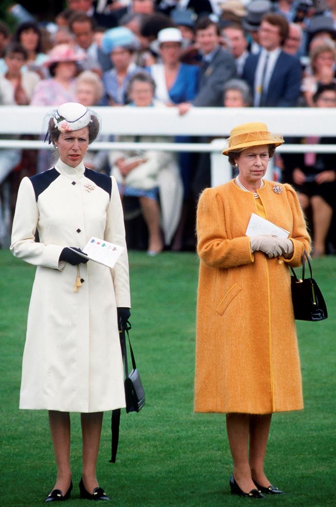 Princess Anne alongside Queen Elizabeth at the Epsom Derby in 1985.