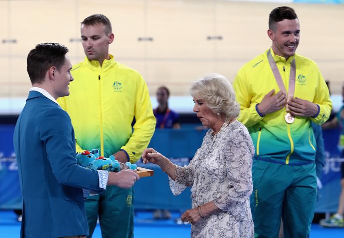 Like Charles, Camilla presented medals to cycling winners at the Games.