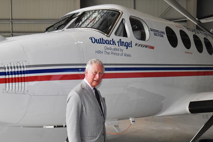 Prince Charles revealed the name of the B350 Super King Air, Outback Angel, at a special ceremony at its Cairns base.