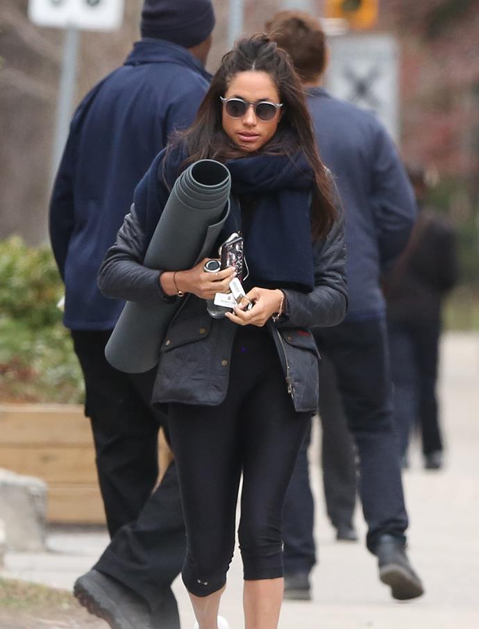 When she was filming *Suits* in Toronto, Canada, Meghan would often be seen walking to and from her go-to yoga classes.