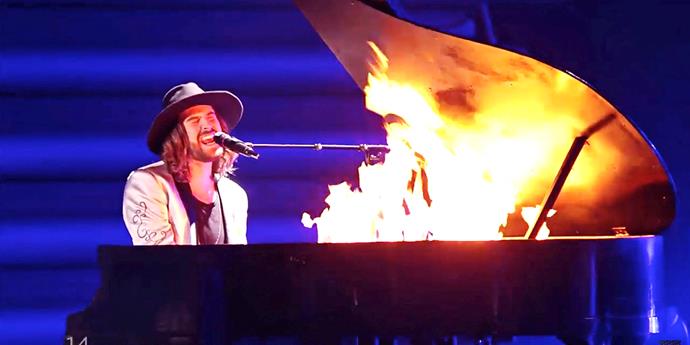 In 2015, Austria brought the heat to the competition when Dominic Muhrer dramatically sent the piano up in flames mid-song.