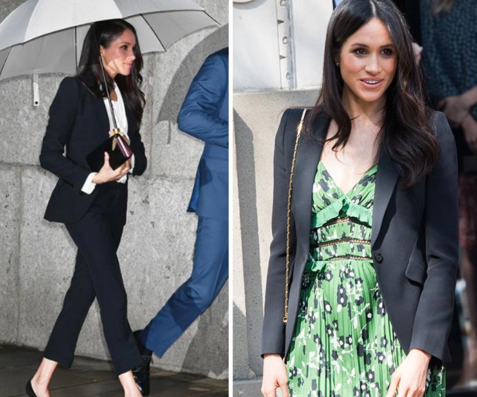 Meghan Markle made headlines when she stepped-up her sartorial style wearing an Alexander McQueen pant suit to the Endeavour Fund Awards in February. Proving she's learned from her soon-to-be royal in-laws, the former actress rewore her Alexander McQueen blazer, this time with a gorgeous green floral dress by Self Portrait to a special Invictus Games reception hosted by Australian Prime Minster Malcolm Turnbull.