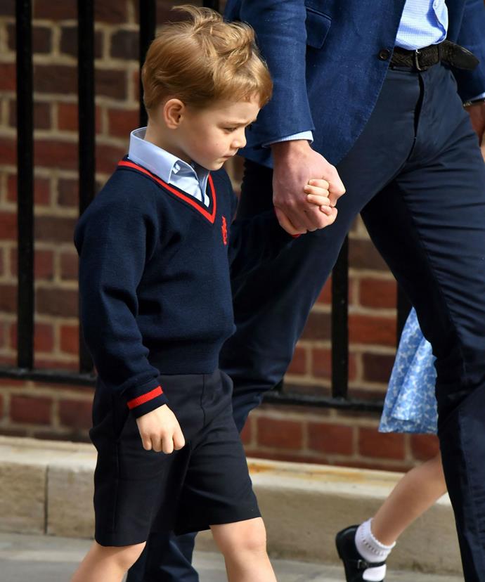 George, on the other hand, appeared overwhelmed by the attention surrounding his family. The four-year-old was business as he scampered in to the hospital to meet his new baby brother.