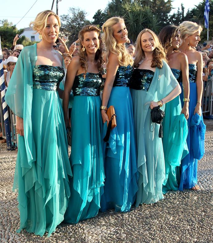 We're seeing double... no, triple... nope, sextuple! Six guests at Prince Nikolaos and Tatiana Blatnik's wedding in 2010 wore the same dress.