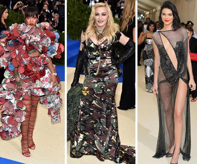 Rihanna, Madonna and Kendall Jenner step out in outrageous Met Gala outfits in 2017.