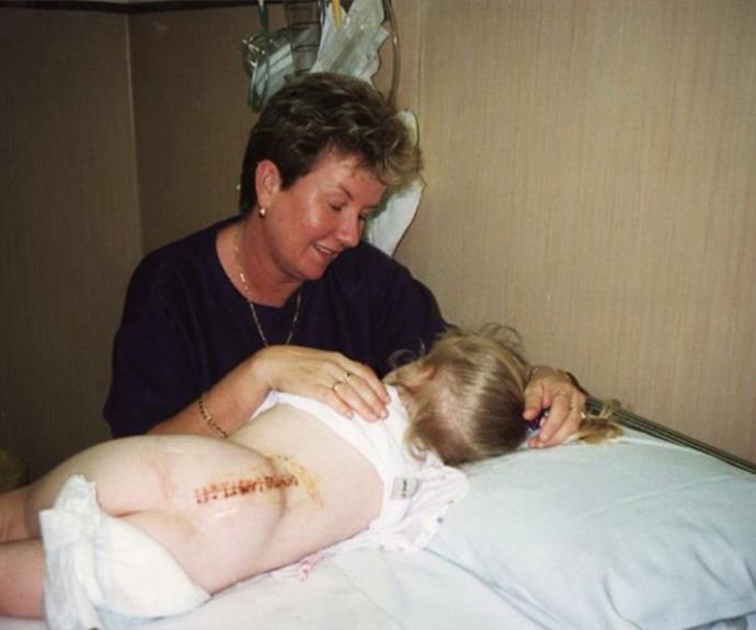 Nikita, age two, with her mum in hospital.