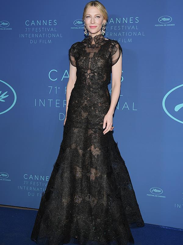 Showing her support of sustainability, jury president Cate Blanchett arrives at a festival gala in the same Armani Privé gown she wore to The Golden Globes in 2014.