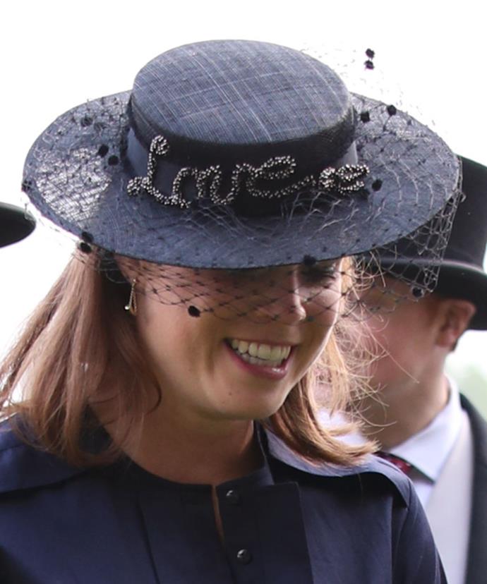 She paid tribute to her husband-to-be Jack Brooksbank with a statement fascinator by Misa Harada.