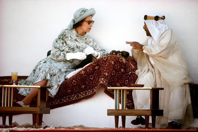 The Queen, looking suave as ever, hung out with The Emir Of Bahrain (amir) in Bahrain back in 1979.
