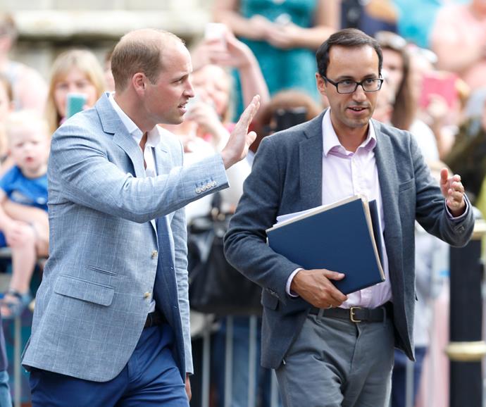 Prince William, Duke of Cambridge, accompanied by his former Private Secretary Miguel Head, visiting Truro Cathedral on September 1, 2016 in Truro, England.