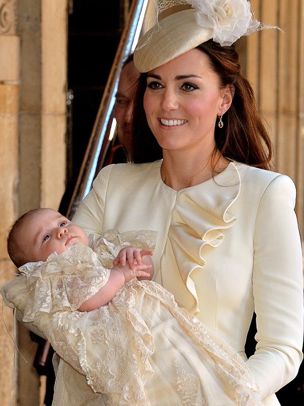 Duchess Catherine cradles Prince George at his christening, October 2013.