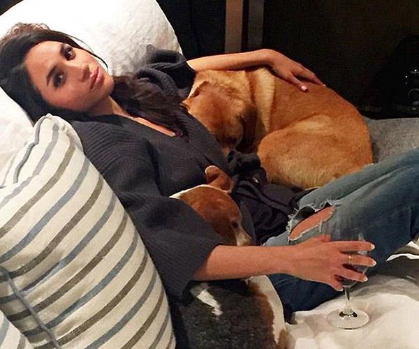 Meghan with rescue dogs, Bogart and Guy.