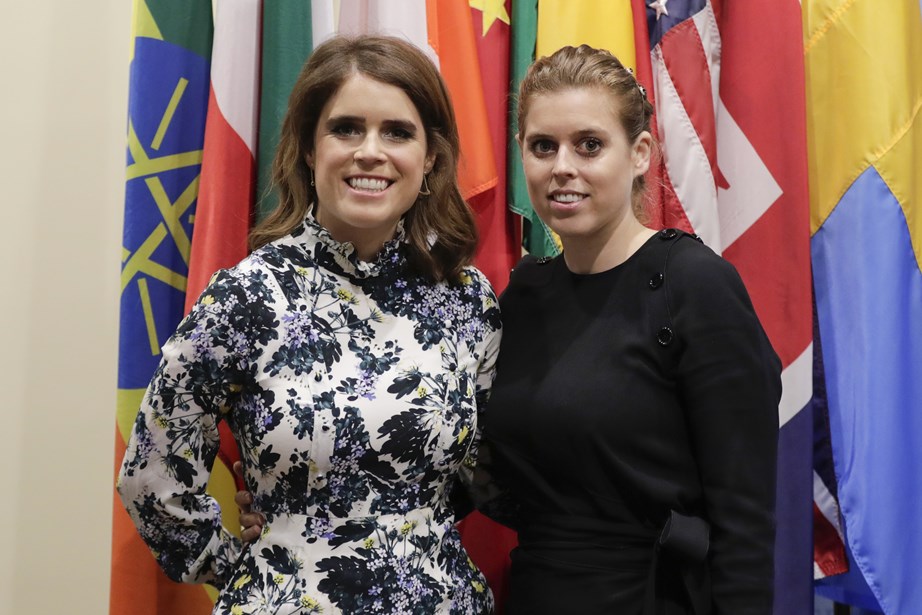 Princess Eugenie and her proud sister Beatrice at the United Nations in New York City in 2018, where Eugenie spoke at the Nexus Global Summit about the Anti-Slavery Collective, an initiative the princess co-founded to battle modern day slavery. *(Image: Getty)*