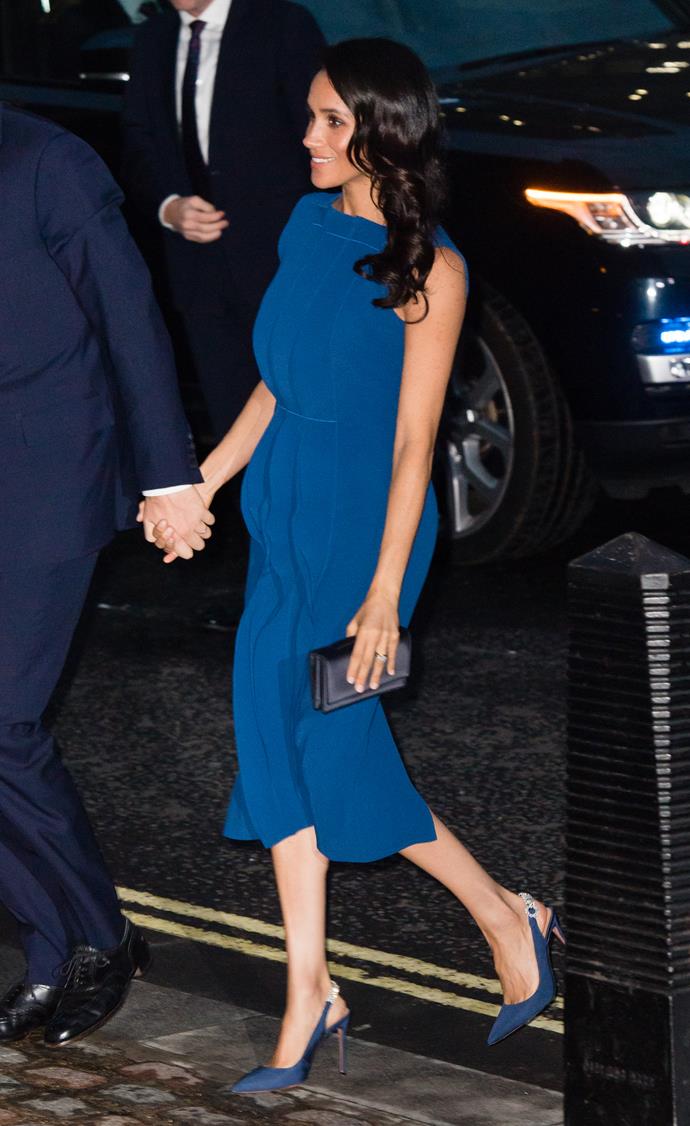 The Duchess wore a stunning royal blue dress.