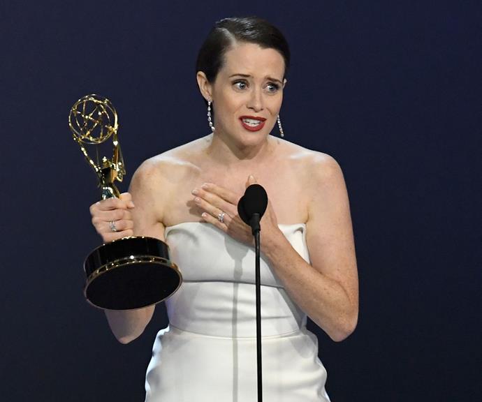 Claire Foy accepts her award for 'Outstanding Actress in a Drama Series'.