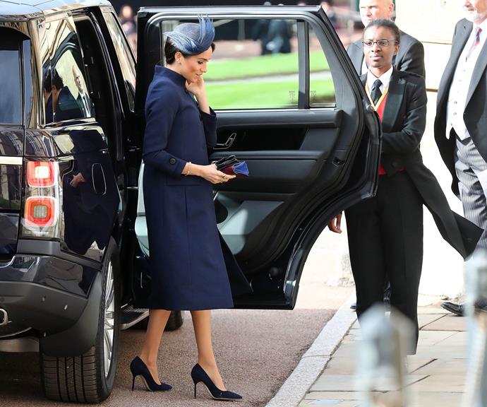 Duchess Meghan's loose-fitting Givenchy coat has kicked Royal Baby watch up a notch. *(Image: Getty Images)*