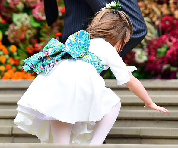 Princess Charlotte trips up the stairs to Windsor castle.