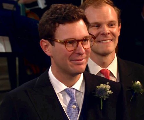 Jack kept his glasses on to watch Eugenie walk down the aisle. Image source: ITV