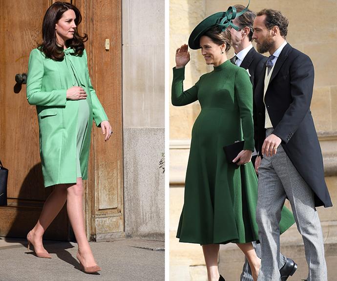Visions in green! Pippa may have looked to her sister for maternity style inspiration. *(Images: Getty Images)*