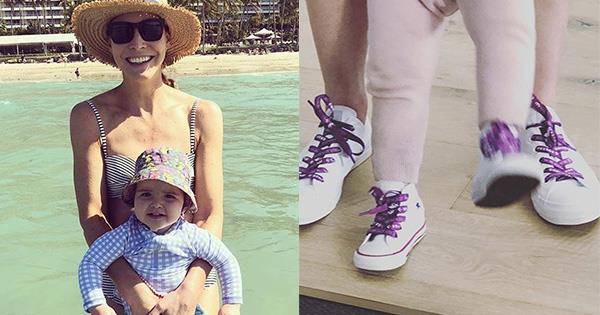 Former Olympian and TV star Giaan Rooney and her adorable daughter matched for a good cause last month when they wore special edition Converse shoes. A donation from the sale of the shoes went towards a charity called Maddie's Vision, which funds research to find a cure for bone marrow failure. *(Image: Instagram / @giaan.rooney)*