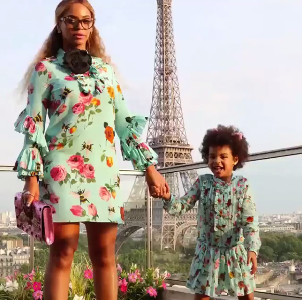 They're the epitome of cool - Beyonce and daughter Blue Ivy are not only chic in their matching floral get-ups, but they've worn them in front of one of the best views in the world! *(Image: Instagram / @beyonce)*