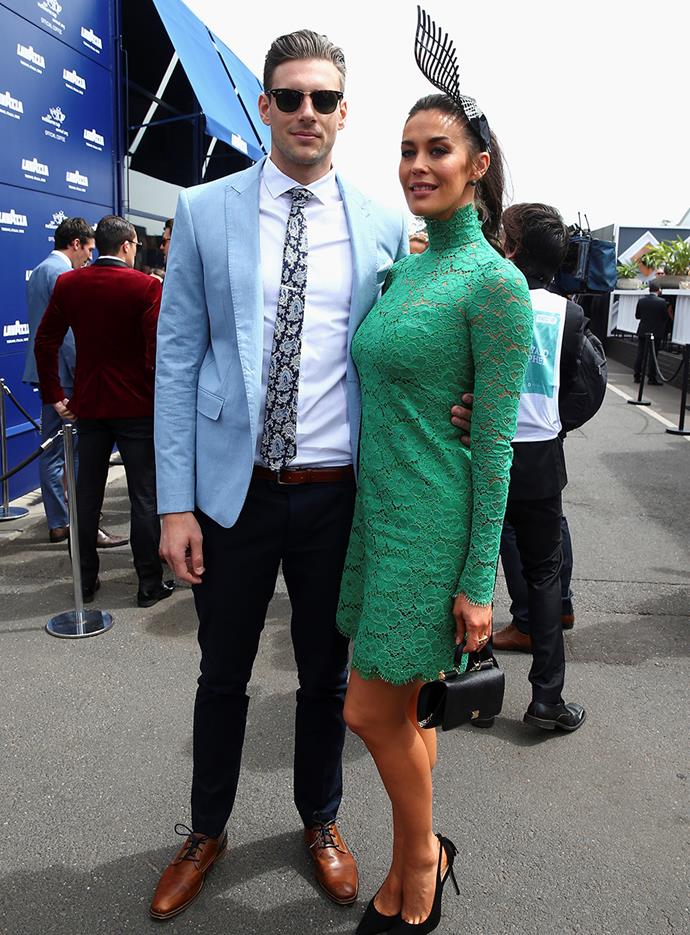 Shaun Hampson and Megan Gale at Melbourne Cup in 2015.