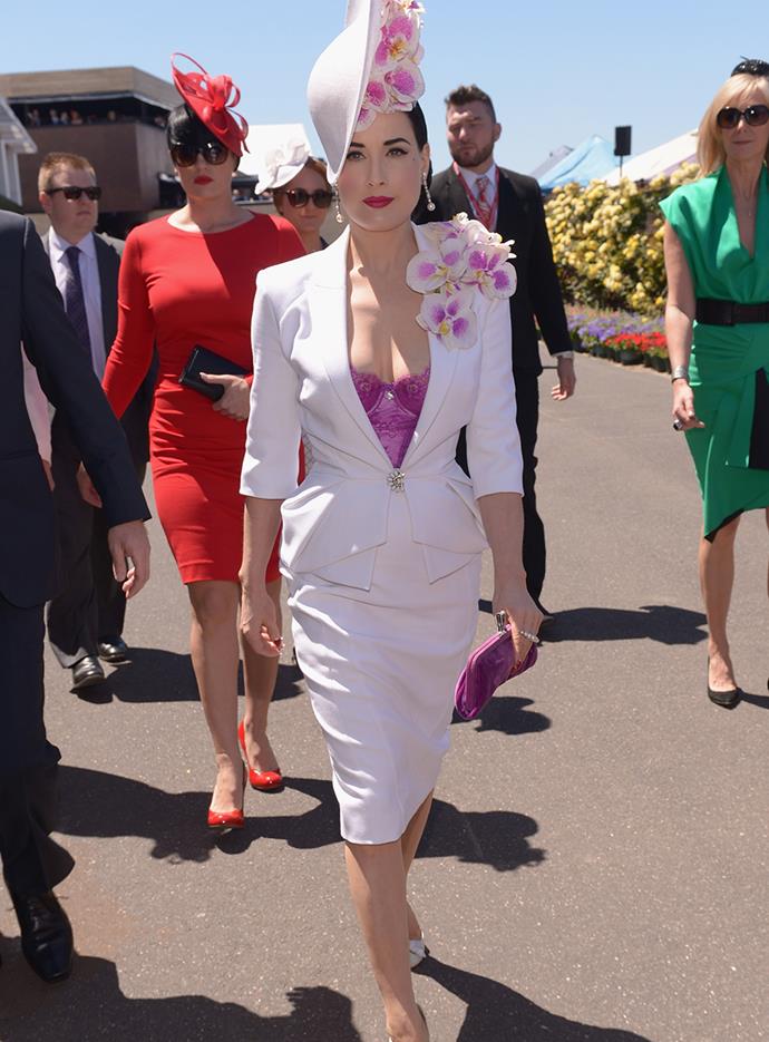 Dita Von Teese at Melbourne Cup in 2013.