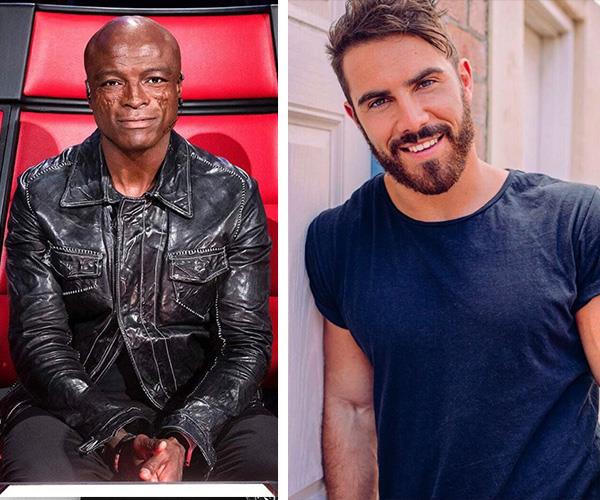 Delta's red chair romances: Fellow *Voice* coach Seal and contestant Tim Conlon who during his audition gave her a rose and serenaded her. *(Images: Instagram @thevoiceau/@timconlon)*