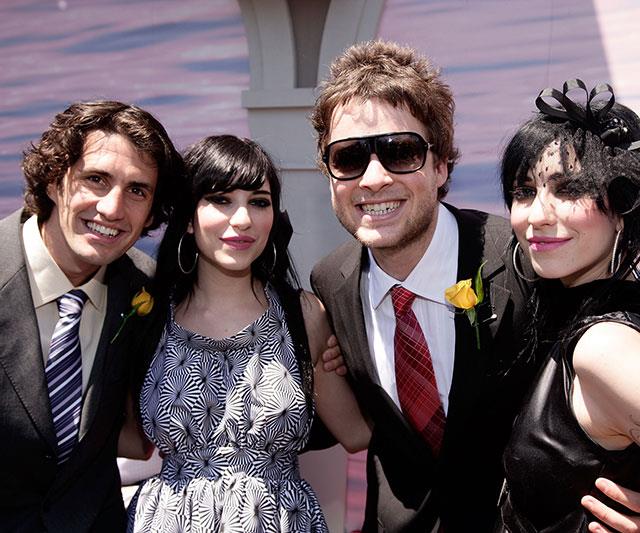 Hamish Blake and Andy Lee with Lisa and Jess Origliasso of the Veronicas at Melbourne Cup in 2007.