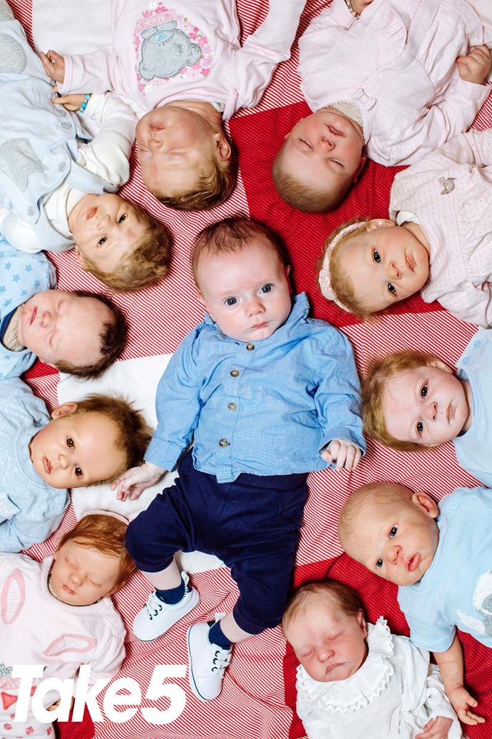 Can you spot the real baby? Tobias with his brothers and sisters.