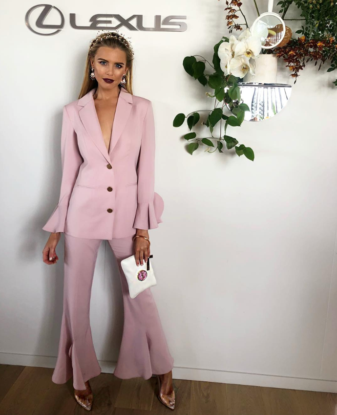 Former Miss Australia, Tegan Martin, rocked a blush pink power suit and she looked FIERCE! *(Source: Instagram)*